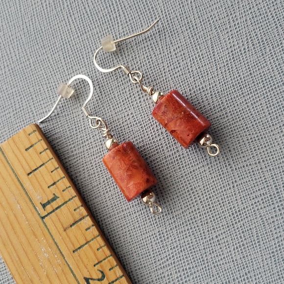 Beautiful Genuine Coral Drop Earrings - Picture 2 of 2